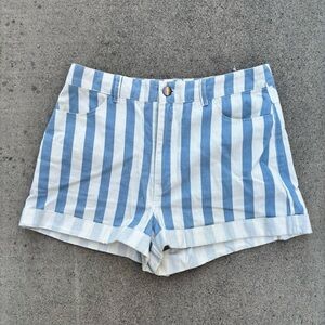 Forever 21 Blue & White Striped Denim Jean Shorts Size: M Cuffed
